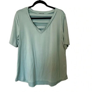 Boutique Short Sleeve Pastel Green Split Lined V-Neck Casual Flowy Top Sz XL GUC